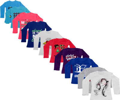 

IndiWeaves Girls Printed Cotton T Shirt(Dark Blue, Pack of 10, Blue;dark blue;grey;pink;purple;red;white