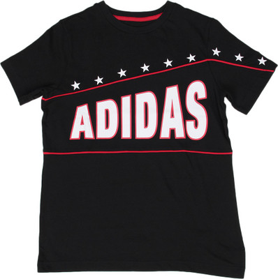 

ADIDAS Boys Printed Cotton T Shirt(Black, Pack of 1, Black/scarle/white