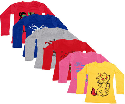

IndiWeaves Girls Printed Cotton T Shirt(Multicolor, Pack of 6, Blue;grey;pink;red;yellow