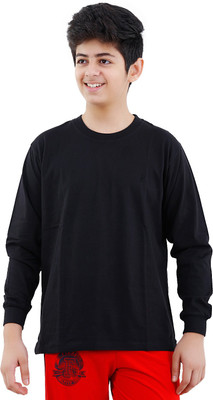 

Fizzi Boys & Girls Solid Cotton Polyester Blend T Shirt(Black, Pack of 1
