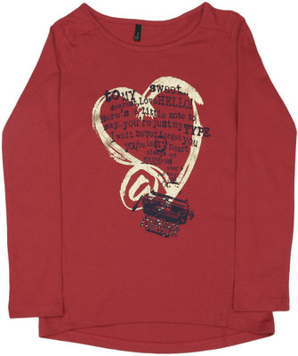 

United Colors of Benetton Girls Printed Cotton T Shirt(Red, Pack of 1, K46