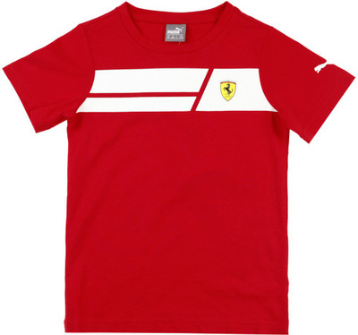 Puma Boys Printed Cotton T Shirt(Red, Pack of 1, Rosso corsa