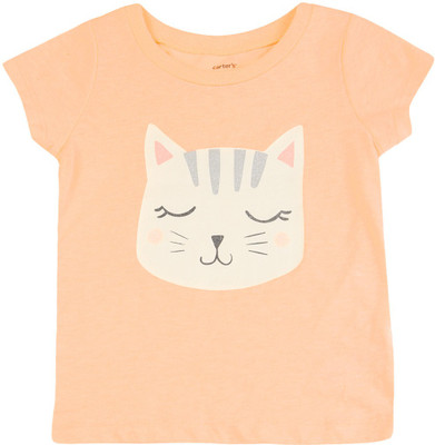 

Carter's Girls Printed Cotton Polyester Blend T Shirt(Pink, Pack of 1, Orange (800)