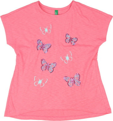 

United Colors of Benetton Girls Printed Cotton T Shirt(Pink, Pack of 1