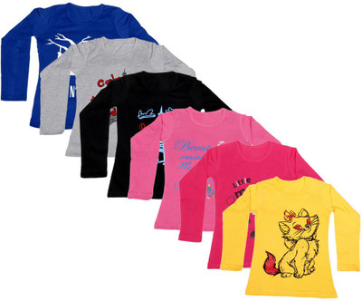 

IndiWeaves Girls Printed Cotton T Shirt(Multicolor, Pack of 6, Black;blue;grey;pink;red;yellow