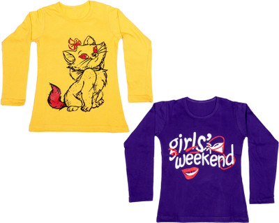 

IndiWeaves Girls Printed Cotton T Shirt(Multicolor, Pack of 2, Purple;yellow