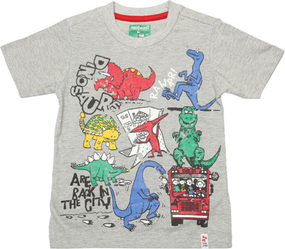 

NautiNati Boys Printed Cotton T Shirt(Grey, Pack of 1