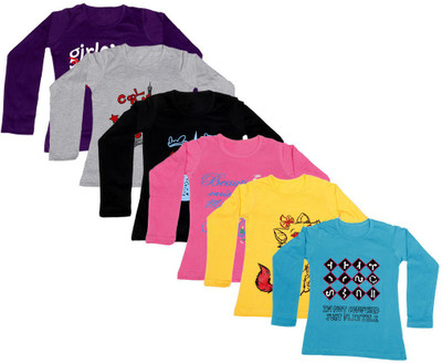 

IndiWeaves Girls Printed Cotton T Shirt(Multicolor, Pack of 6, Black;blue;grey;pink;purple;yellow