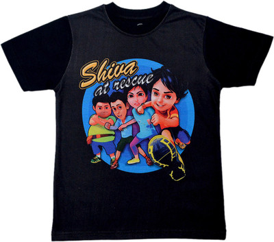 

SHIVA Boys Printed Cotton Polyester Blend T Shirt(Black, Pack of 1