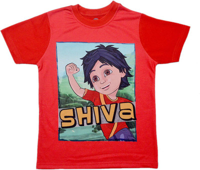 

SHIVA Boys Printed Cotton Polyester Blend T Shirt(Red, Pack of 1