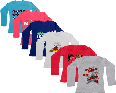

IndiWeaves Girls Printed Cotton T Shirt(Multicolor, Pack of 6, Blue;dark blue;grey;pink;red;white