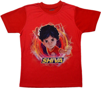 

SHIVA Boys Printed Cotton Polyester Blend T Shirt(Red, Pack of 1
