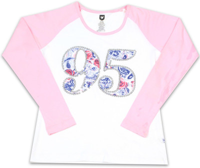 

612 League Girls Printed Cotton T Shirt(White, Pack of 1