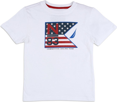 

Nautica Boys Printed Cotton T Shirt(White, Pack of 1