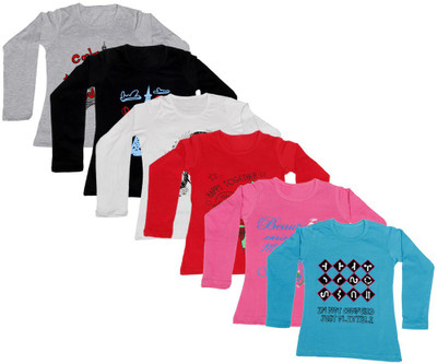 

IndiWeaves Girls Printed Cotton T Shirt(Multicolor, Pack of 6, Black;blue;grey;pink;red;white