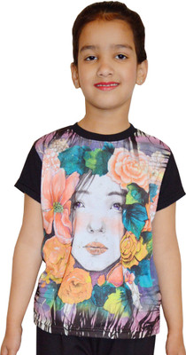 

Shaun Girls Printed Cotton T Shirt(Black, Pack of 1