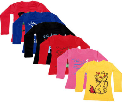 

IndiWeaves Girls Printed Cotton T Shirt(Multicolor, Pack of 6, Black;blue;pink;red;yellow