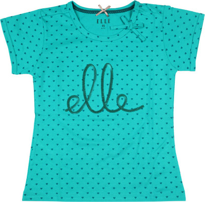 

Elle Kids Girls Polka Print Cotton T Shirt(Green, Harbourblue