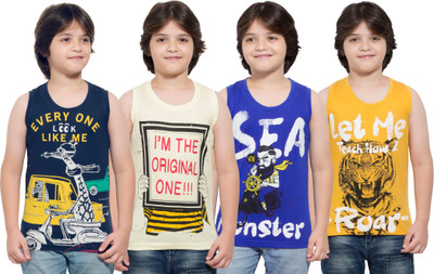

Maniac Boys Printed Cotton T Shirt(Multicolor, Pack of 4, Blue;half white;navy;yellow