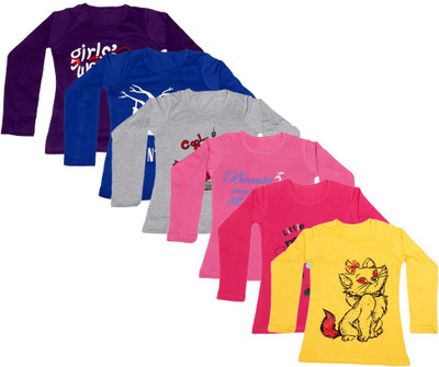 

IndiWeaves Girls Printed Cotton T Shirt(Multicolor, Pack of 6, Blue;grey;pink;purple;red;yellow