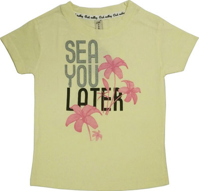 

Bisbasta Girls Printed Cotton T Shirt(Yellow, Pack of 1, Cream