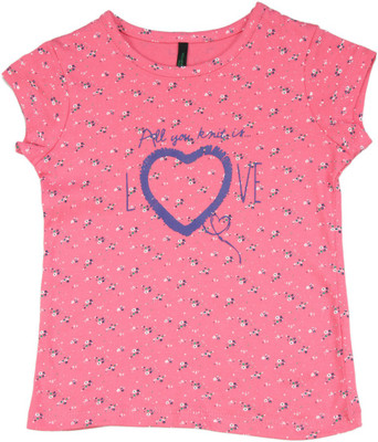 

United Colors of Benetton Girls Printed Cotton T Shirt(Pink, Pack of 1, 902