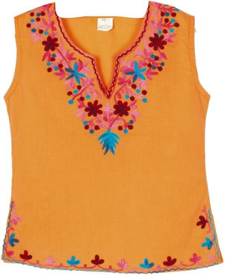 pikaboo Girls Casual Cotton Blend Top(Orange, Pack of 1)