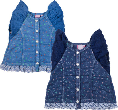 

Addyvero Baby Girls Casual Denim Peplum Top(Light Blue, Pack of 2, Carolina blue;true blue