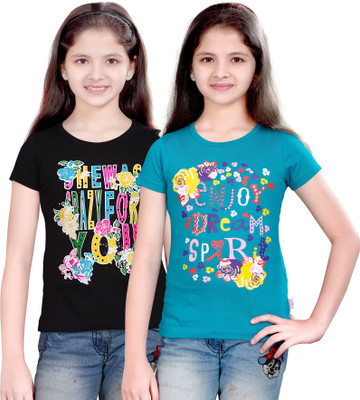 SINI MINI Girls Casual Cotton Blend Top(Multicolor, Pack of 2)