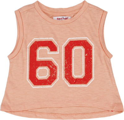 

NautiNati Girls Casual Cotton Top(Orange, Pack of 1