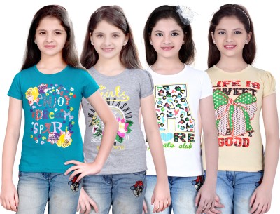 SINI MINI Girls Casual Cotton Blend Top(Multicolor, Pack of 4)