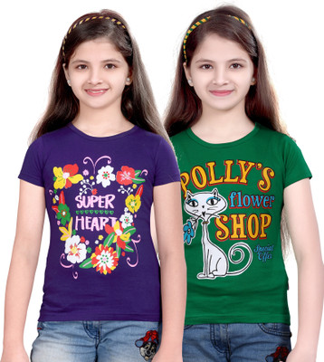 

Sini Mini Girls Casual Cotton Top(Multicolor, Pack of 2, Green;purple