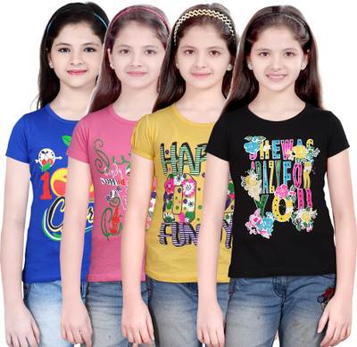 SINI MINI Girls Casual Cotton Blend Top(Multicolor, Pack of 4)