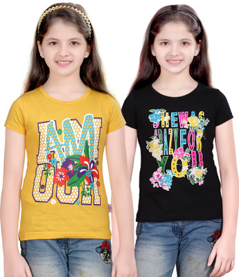 

Sini Mini Girls Casual Cotton Top(Multicolor, Pack of 2, Black;yellow