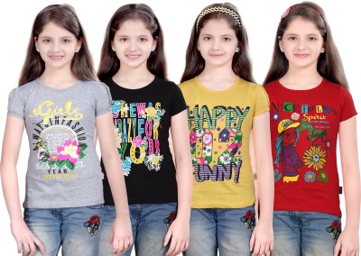 

Sini Mini Girls Casual Cotton Top(Multicolor, Pack of 4, Black;grey;red;yellow