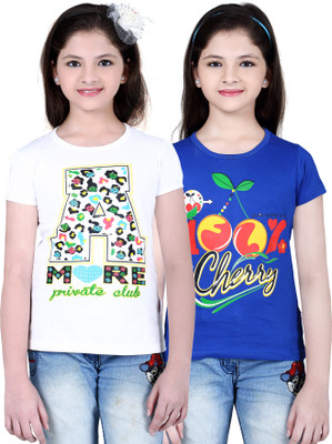 

Sini Mini Girls Casual Cotton Top(Multicolor, Pack of 2, Dark blue;white
