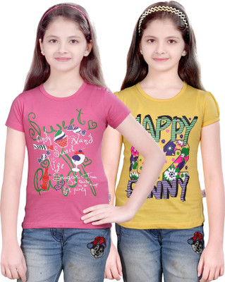 SINI MINI Girls Casual Cotton Blend Top(Multicolor, Pack of 2)