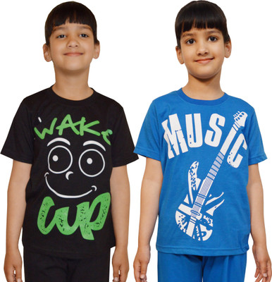 

69GAL Girls Printed Coton T Shirt(Multicolor, Pack of 2, Black;light blue