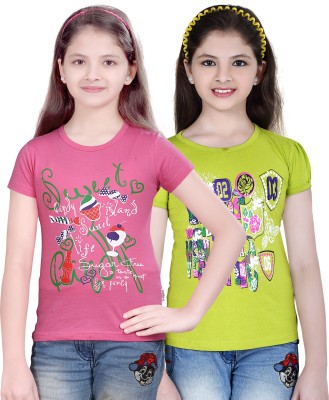 SINI MINI Girls Casual Cotton Blend Top(Multicolor, Pack of 2)