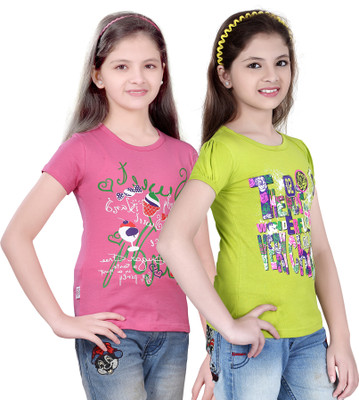 

FabTag - Sini Mini Girls Printed T Shirt(Pink, Pack of 2, Pink & light green