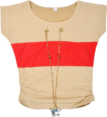 

Hey Baby Girls Party Cotton Viscose Blend Off Shouldered Top(Beige, Pack of 1