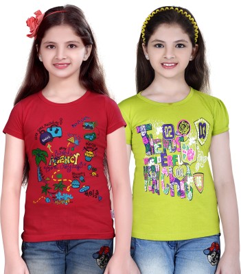SINI MINI Girls Casual Cotton Blend Top(Multicolor, Pack of 2)