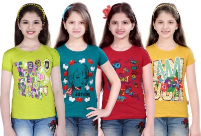 SINI MINI Girls Casual Cotton Blend Top(Multicolor, Pack of 4)