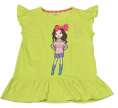 

People Girls Casual Cotton Peplum Top(Green, Limestone
