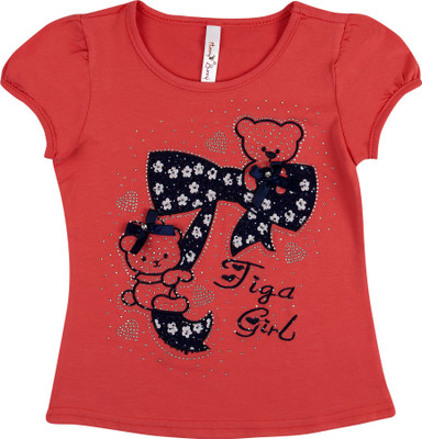 

Hunny Bunny Girls Casual Cotton Lycra Blend Top(Red, Pack of 1, Coral red