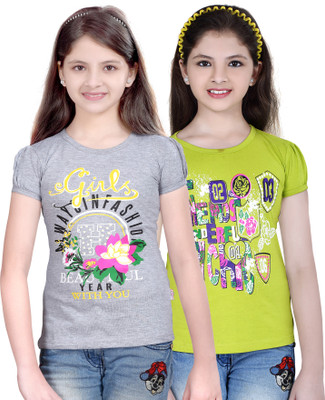 

Sini Mini Girls Casual Cotton Top(Multicolor, Pack of 2, Grey;light green