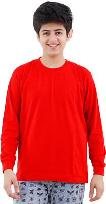 

Fizzi Boys & Girls Solid Cotton Polyester Blend T Shirt(Red, Pack of 1