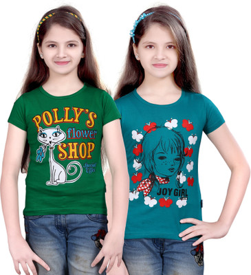 

Sini Mini Girls Casual Cotton Top(Multicolor, Pack of 2, Green;light blue