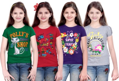 SINI MINI Girls Casual Cotton Blend Top(Multicolor, Pack of 4)