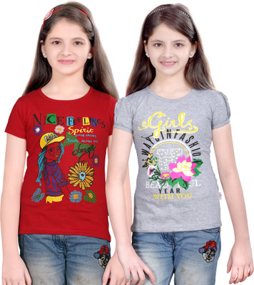 

Sini Mini Girls Cotton Top(Multicolor, Pack of 2, Grey;red